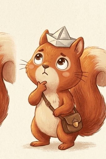 Pip in his paper thinking hat
